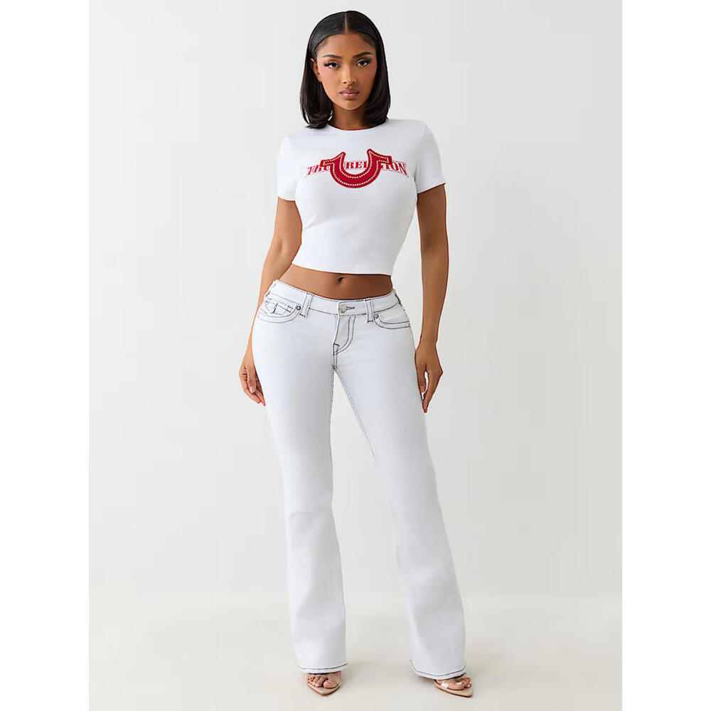 NWT True Religion Joey Low Rise Flare Big T Flap Jeans Size 24 White 31” Inseam - Picture 10 of 10